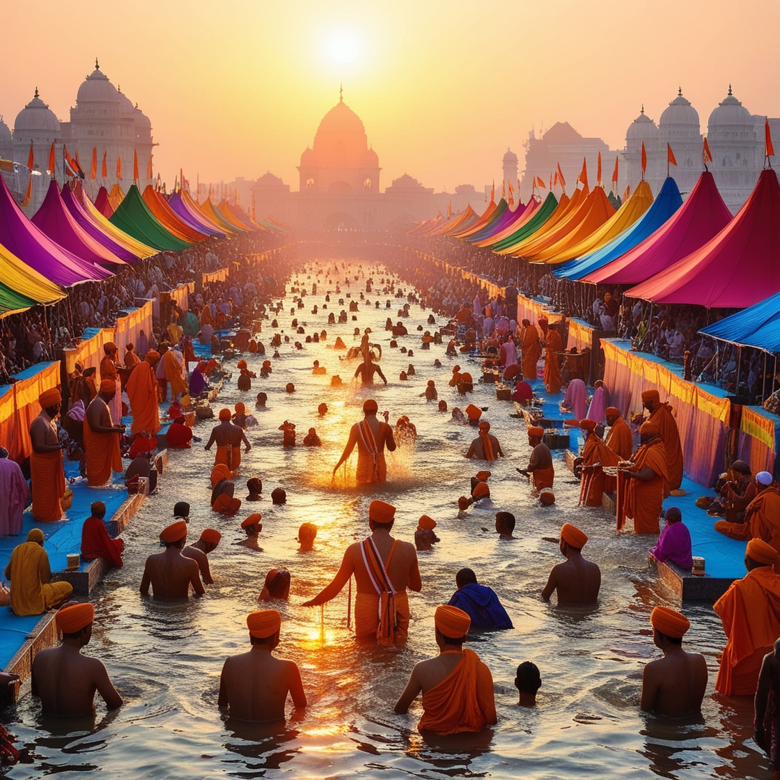 People having holy dip after booking Kumbh Mela Package.
