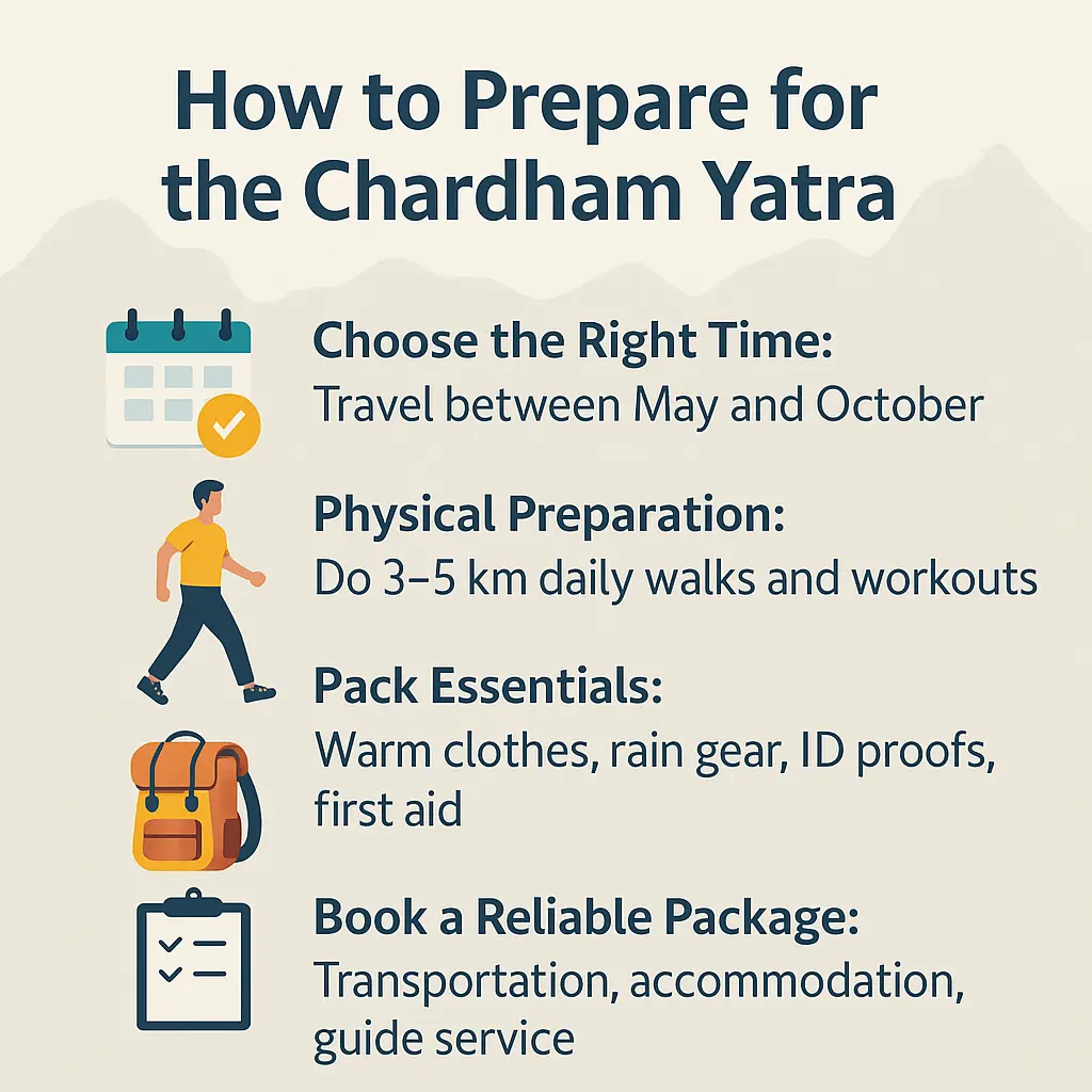 How to Prepare for the Chardham Yatra from Delhi Welcome to the How to Prepare for the Chardham Yatra Blog. The Chardham Yatra is more than just a pilgrimage—it's a spiritual expedition that takes you from the bustling streets of Delhi to the serene heights of the Himalayas, covering The four holy destinations—Yamunotri, Gangotri, Kedarnath, and Badrinath—hold deep spiritual significance. This pilgrimage requires strong physical stamina and a calm, focused mindset. The best time to embark on this yatra is between May and October, when the temples are open and the weather is favorable. Preparing your body through regular walks or light exercise is recommended, especially for the treks at higher altitudes like Kedarnath. A proper packing list—including warm clothes, rain gear, ID proofs, first aid, and essentials like reusable water bottles—can make a significant difference. For a hassle-free experience, it’s wise to opt for a well-planned Chardham Yatra package from Delhi that covers transportation, accommodation, meals, and a local guide. These packages not only save time and reduce stress but also ensure that pilgrims, especially the older or those traveling with families, have a safe and smooth journey. Most importantly, approach this yatra with a calm mind and open heart—carry prayer books, stay connected to your spiritual self, and let the journey transform you. With the right planning, your Chardham Yatra from Delhi will be a truly divine and memorable experience. Explore everything you need to know about how to prepare for the Chardham Yatra from Delhi and dive into what sets it apart. Discover what makes this pilgrimage journey so exceptional. 1. Choose the Right Chardham Yatra Package from Delhi Let’s begin with the foundation—your travel package. Not all Chardham Yatra packages are created equal. Are you looking for a Chardham Yatra Family Package with comfort and care for older travelers? Or are you leaning toward a luxury Chardham Yatra package by helicopter to skip long treks and get aerial views of snow-laden peaks? At Epic Yatra, we offer tailored experiences: Chardham Yatra Package from Delhi (by road or rail) Luxury Chardham Yatra Package (ideal for honeymooners or older devotees) Chardham Yatra Package from Haridwar (ideal for pilgrims beginning from the sacred Ganga river). Chardham Yatra Package from Bangalore (yes, we cover the South too!) Choose what suits your schedule, physical comfort, and budget. Helpful tip: Secure your bookings 1 to 2 months ahead to avoid last-minute stress. Accommodations near the temples get packed fast—especially during peak season (May–June and September–October). 2. Time to Pack: Essentials for a Himalayan Pilgrimage You don’t need a suitcase bursting with clothes—but you do need the right gear. Here’s a real-life story: Last year, one of our travelers from Delhi, Meena Ji, packed her suitcase with sarees and sandals. By the time we reached Yamunotri, she had to borrow thermal wear from a fellow pilgrim. Lesson learned! Here’s your go-to checklist: Woolen layers (yes, even in summer) Thermal inners Waterproof jacket Comfortable trekking shoes Personal medications Small flashlight ID proof and Yatra registration (mandatory now) Light snacks and a water bottle A power bank and spare batteries Reusable rain poncho Avoid excessive luggage, perfume, and valuables. The journey is long, and your backpack should be light on your shoulders and mind. 3. Mind and Body: How to Prepare Yourself Physically Consider the Chardham Yatra a spiritual marathon—paced, purposeful, and deeply fulfilling. You’ll be walking at high altitudes, sometimes on uneven terrain. Start building your stamina 3 to 4 weeks before the journey for a smoother experience. Start morning walks, do breathing exercises, and get your lungs ready for the thinner Himalayan air. Also, a week before your trip, reduce junk food and stay hydrated. It’s surprising how much these little things help. If you're choosing a luxury Chardham Yatra package, you’ll have the advantage of less physical strain—but a bit of physical prep still goes a long way. 4. Registration, Permits, and Local Guidelines Don’t let paperwork ruin your spiritual vibes. The Uttarakhand government mandates e-pass registration for the Chardham Yatra. This helps manage footfall and ensure safety. You can easily register online (or ask Epic Yatra—we’ll handle it for you). You’ll also need: Valid photo ID Medical fitness certificate (for Kedarnath trek especially) COVID or health safety protocols (check the latest updates) If you're starting from Delhi, consider adding a Chardham Yatra Package from Haridwar to include an auspicious Ganga dip before heading north. 5. Respect the Journey: A Pilgrimage, Not a Picnic One thing that makes the Chardham Yatra unforgettable isn’t just the views—it’s the vibe. Imagine chanting with monks near Gangotri, feeling the earth tremble with devotion at Kedarnath, or sipping hot chai at 10,000 feet while the sunrise brushes the peaks gold. Stay humble. Dress modestly. Respect local customs. Carry your own garbage bags and don’t litter. The Himalayas aren’t just mountains—they’re sacred. And if you're traveling with kids or older parents, our Chardham Yatra Family Packages are designed with slower-paced itineraries, experienced guides, and carefully selected accommodations to ensure everyone feels safe and blessed. Final Thoughts: Ready to Take the First Step? This Yatra isn’t just a spiritual to-do list—it’s a journey your soul is meant to take. When you start from Delhi’s chaos and end in the stillness of Badrinath, something in you shifts. At Epic Yatra, we don’t just plan trips—we craft pilgrimages that feel personal, peaceful, and profound. Are you prepared to begin your spiritual journey into the heart of the Himalayas? Browse our Chardham Yatra Packages from Delhi today or speak with a travel expert at Epic Yatra. We’re here to make your spiritual journey seamless, safe, and deeply satisfying.