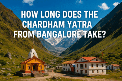 Pilgrims following the Bangalore to Chardham Yatra schedule with scenic Himalayan background in 2025.