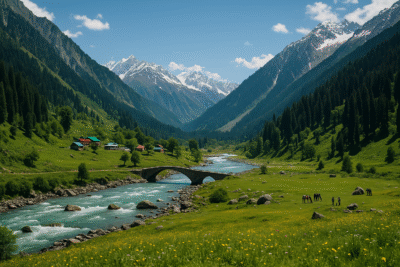 Scenic view of Himalayan valleys and mountains showcasing top places to visit near the Amarnath Yatra route in Kashmir