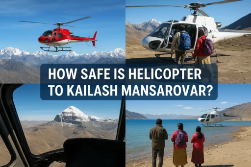 Helicopter flying over mountains on the way to Kailash Mansarovar Yatra