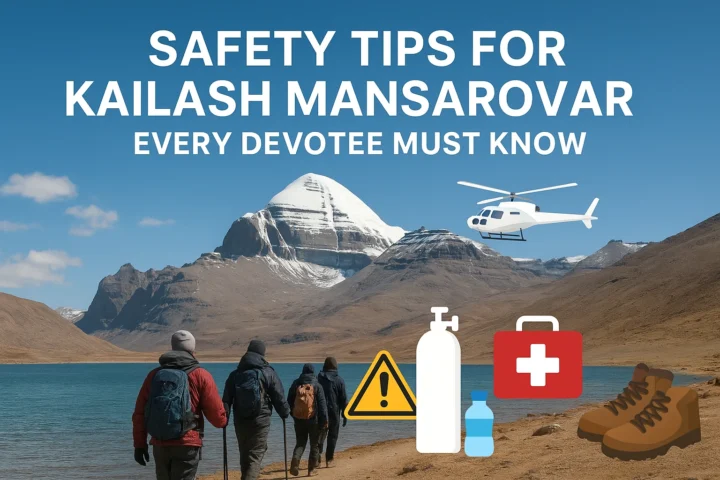 Devotees at Mount Kailash following safety guidelines