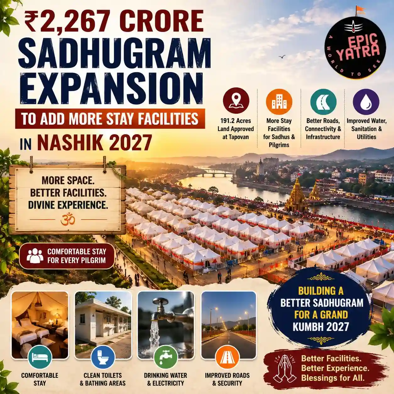 ₹2,267 Crore Sadhugram Expansion to Add More Stay Facilities in Nashik 2027 || Sadhugram More Stay Facilities 2027